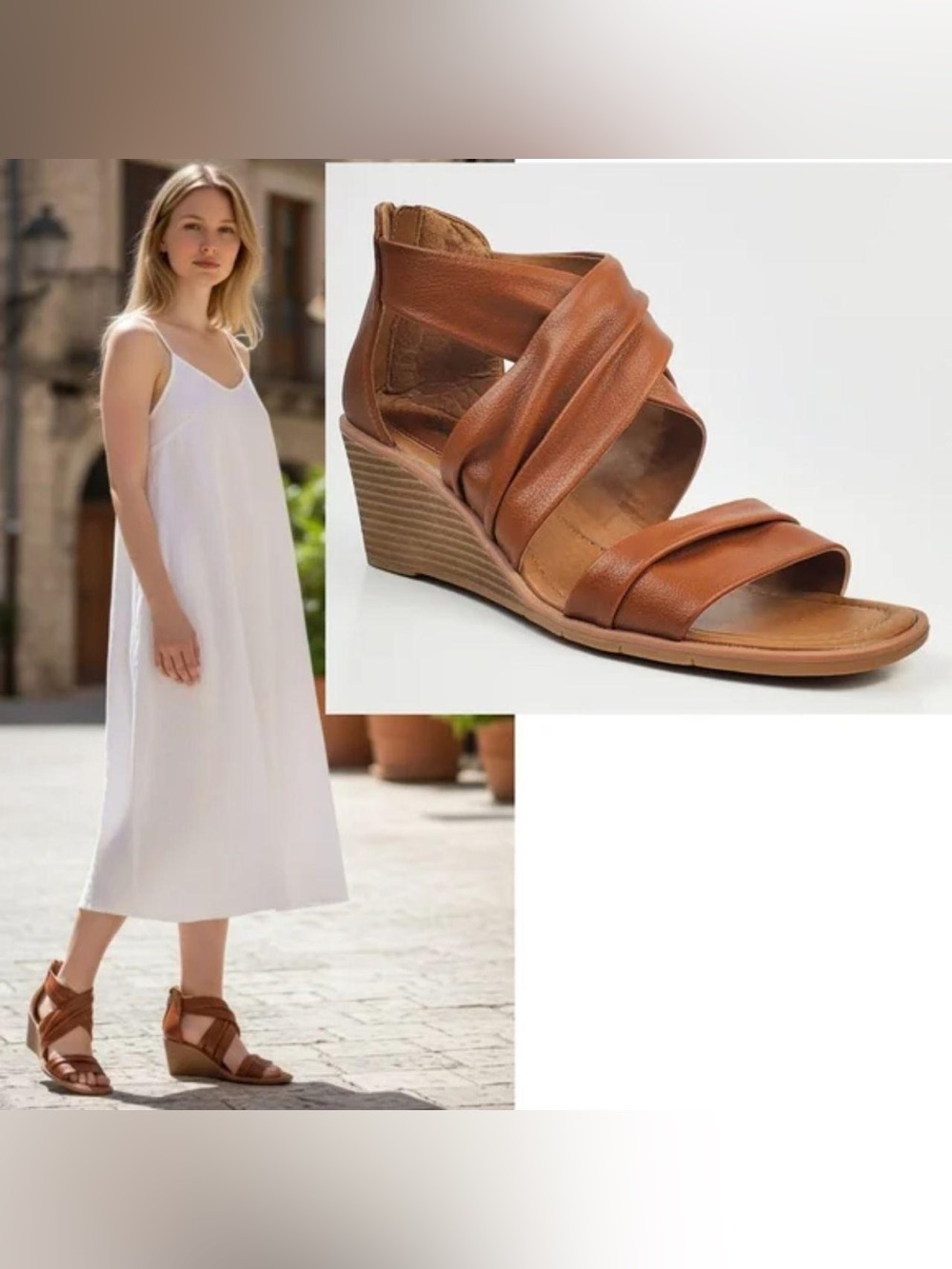 Eurosoft by Sofft Women's Ginnifer low wedge soft slip in dressy brown Sandals 9